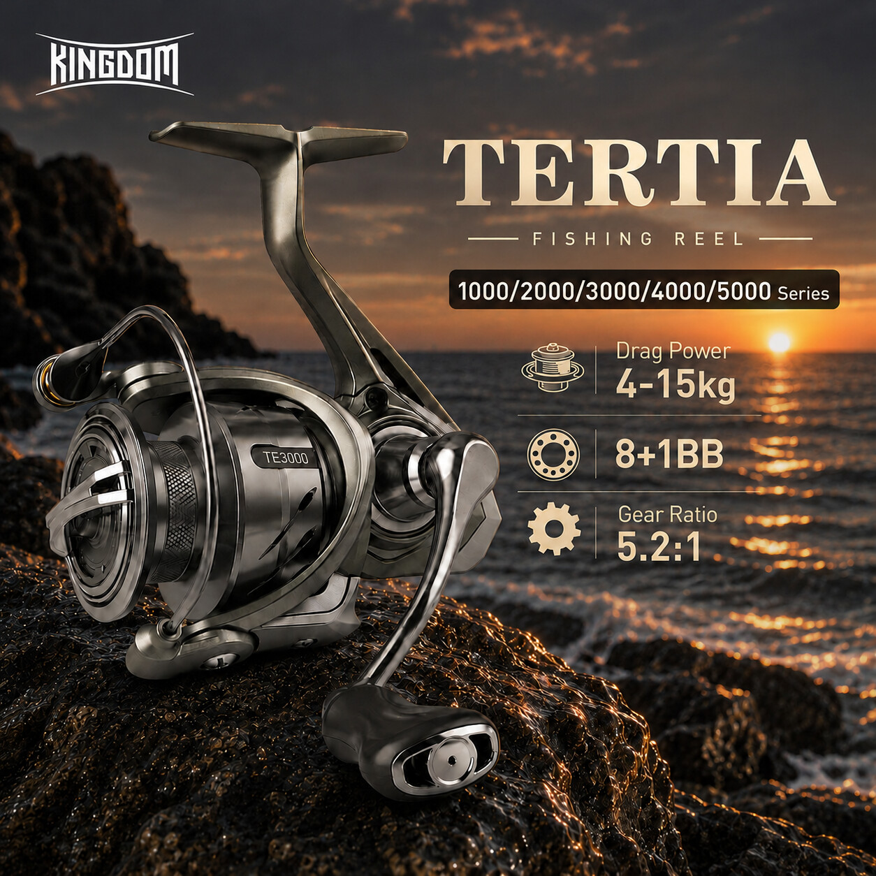 Kastking Reel Zephyr - KINGDOM TERTIA スピニングフィッシングリール 8+1BB 5.2:1 4‑15KG