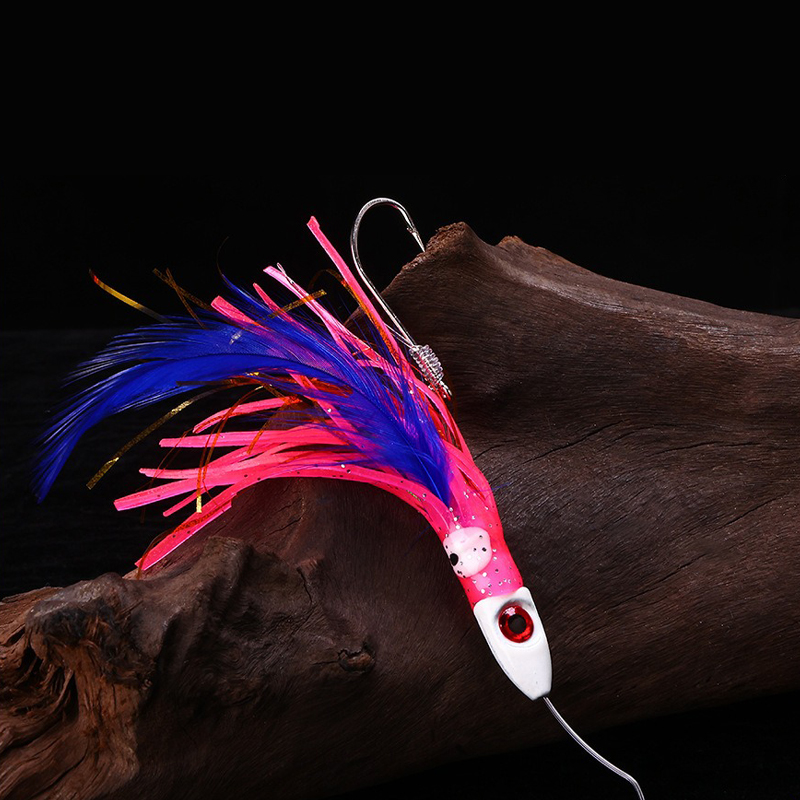 Freshwater Line - 1PC 19g メタルヘッドライン付き釣り餌 イカスカート フェザールアー 結び付け塩水タコ餌
